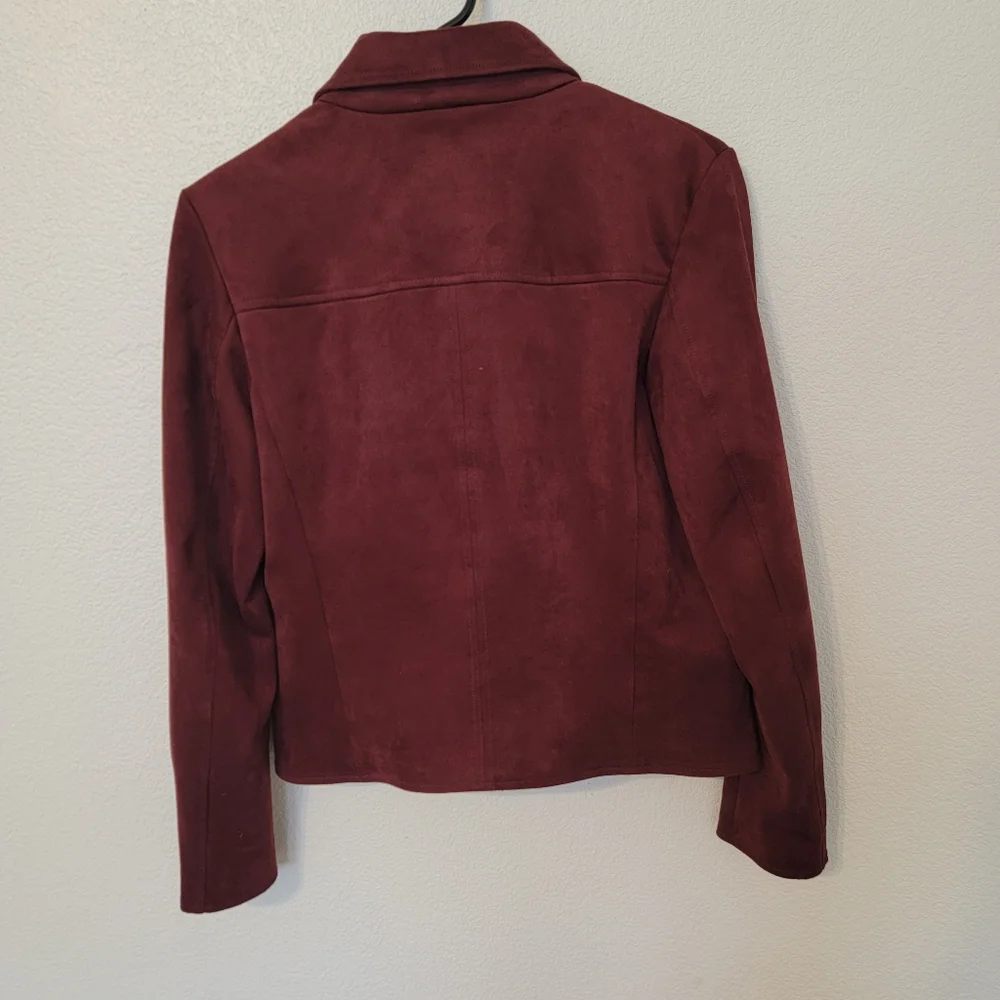 Kut From The Kloth Burgandy Faux Suede Full Zip Crop Jacket SZ S